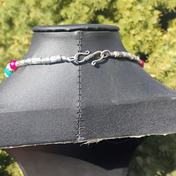 Handmade Tibetan Silver Turquoise Coral Lapis Lazuli Necklace Tribal - Picture 9 of 10